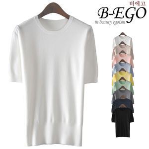 Y777_부드러운 라운드 반팔 니트