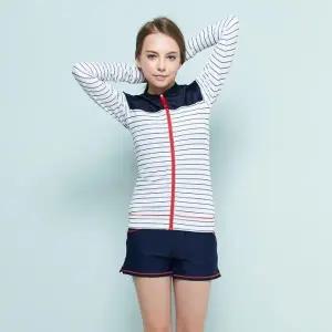 [베이직엘르] 여성인 스트라이프 집업 래쉬가드 비치팬츠 세트 BEL R218N_P308652347