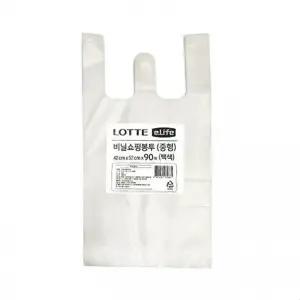 롯데 더욱 두꺼워진 비닐봉투 손잡이 비닐봉지 (가로30cm x 폭12cm x 52cm) 12L 90매 중형 (백색)