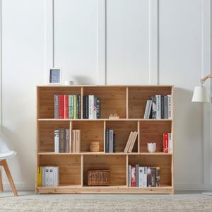 제프리 삼나무 원목 낮은 3단 가로형 책장