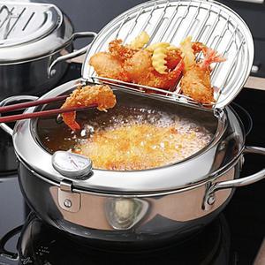 온도계 튀김냄비 2.2L/3.3L 인덕션겸용 가정용 미니 스텐 튀김냄비