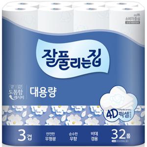 잘풀리는집 대용량 화장지25m 32롤X3팩(총96롤)