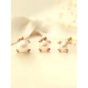 [미니멀피어싱]14K 담수진주 큐빅발 피어싱 귀걸이