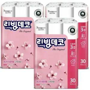 리빙 데코 더 오리지날 화장지 벚꽃향 3겹 30m 30롤 3팩