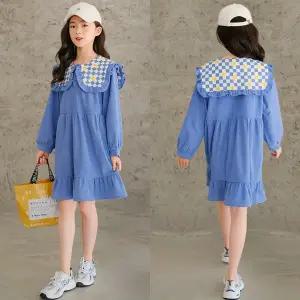 [삐삐네옷가게] 여아 주니어 블루 코듀로이 빅카라 원피스 봄가을 스커트