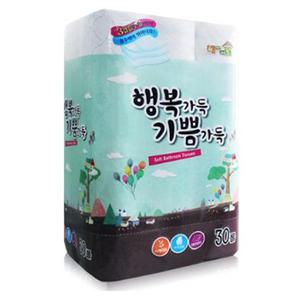 행복가득 기쁨가득 롤화장지 17M 3겹데코 30롤 1팩 비데겸용  두루마리휴지 도톰한 3중 데코엠보싱 가성비최강 무향 물에 잘녹는 천연펄프