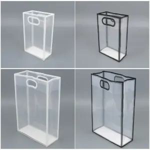 해피J보따리 심플 사각 손잡이 투명 쇼핑백 PP재질 바닥 종이받침 답례품 선물포장 다용도 포장백