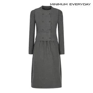 [롯데백화점]미니멈 [미니멈 에브리데이]더블 버튼 니트 베스트 세트 골지 롱 원피스 (EA3OW022D)