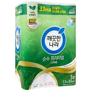 깨끗한나라 순수 프리미엄 3겹 화장지 33m 30롤 1팩 (30롤)