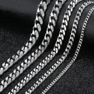 남자 은 목걸이 두꺼운 실버 백금 도금 화이트 골드 써지컬스틸 쿠반 체인 목걸이 줄