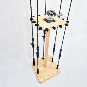 로드 거치대 회전 낚시대 원목 16구