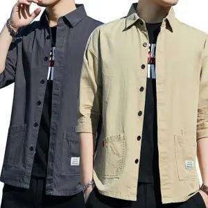 솔리드셔츠 남성 여름 8부 티 남자 셔츠 반팔 (WFJHKFT)