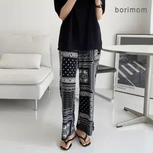 [보리보리/보리맘]임산부 페이즐리 와이드 팬츠 복대형 임부복 바지 임부바지 오피스 임부복 CH331