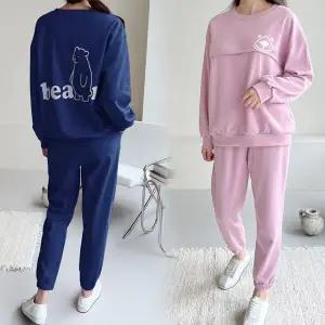 [보리보리/보리맘]베베 맨투맨 지퍼 수유복 세트 수유티 임부복 홈웨어 잠옷