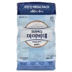 크리넥스 마이비데 클린케어 화장실용 물티슈 캡형 60매 6개입