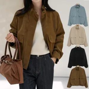 여성 스웨이드자켓 간절기 봄 가을 아우터 하프넥 집업 블루종 세무 워크자켓