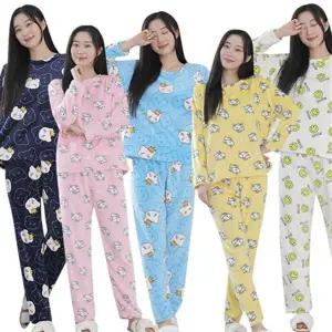 여성 겨울 잠옷 세트 극세사 캐릭터 밍크 여성 수면 잠옷 세트 파자마 따뜻한