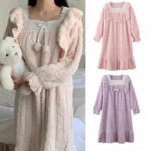 여성 겨울 공주 플러피 극세사 수면 잠옷 파자마 원피스