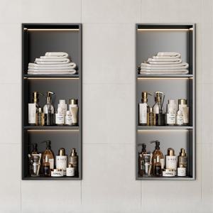 스테인레스 스틸 벽 틈새 선반 매립형 욕실 은회색 디스플레이 캐비닛 파티션 금속 TV 배경 내장 화장실