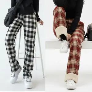 플렉스 밴딩 루즈핏 겨울 체크패턴 기모 츄리닝 바지 여성용 2ea