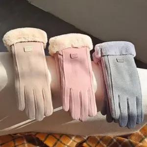 여자 부드러우 인조퍼 스웨이드 패치 겨울 장갑/미끄럼방지/털내피/폴라폴리스안감/두툼/폰터치/귀여운