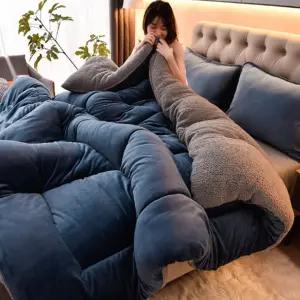 두툼한 겨울 마이크로파이바 누빔 극세사이불 보온 벨벳솜 이불 슈퍼싱글 퀸 킹