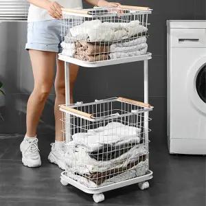 글라움베어 이동식 철제 빨래바구니 2단 빨래통 세탁바구니