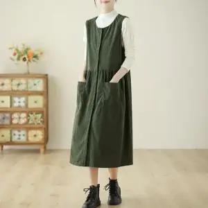 여자원피스 민소매 원피스 추동 빈티지 골덴 조끼 루즈핏 연령대 캐주얼 코듀로이 멜빵 힛템