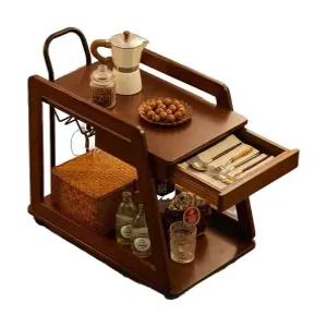 위스키 트롤리 서빙용 실내 원목 카트 사이드 테이블 이동식 3단 디저트 수납 바 카트
