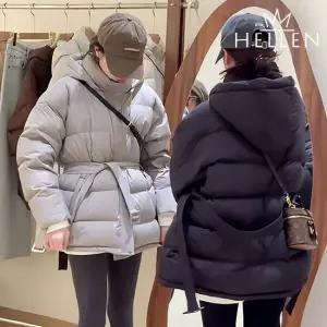 [헬렌] 여성 하프 패딩 점퍼 벨트 후드 캐주얼 한파 아우터 제이벨티드패딩 B-759