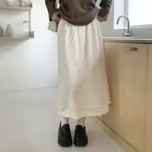 은은 펀칭 이중 레이스 밴딩 화이트 브라운 롱 스커트