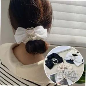 곱창밴드 하트진주 디테일 구성 트위드리본 곱창끈 분