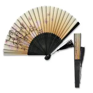 고급 전통부채 플라워 접이식 대나무 실크 태슬부채 장식용 부채 (WFJ5TNC)