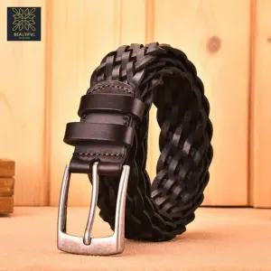 남자 소가죽 위빙 패턴 꽈배기 빈티지 남성