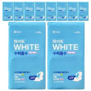 화이트 수퍼흡수 울트라슬림 대형 날개형 생리대 구 화이트울트라 32개입 10팩