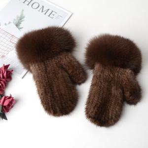 럭셔리 여성용 천연 밍크 모피 벙어리 장갑 여우 트리밍 리얼 신축성 있는 수제