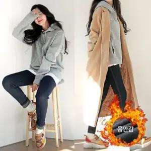 (2장세트) 여성 밍크퍼 데님 레깅스 융털 쫄바지 청 겨울 밴딩바지