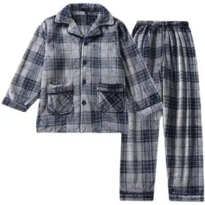 남자 체크 극세사 겨울 수면잠옷 상하세트 블루그레이 M