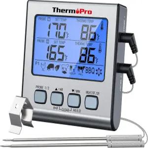 ThermoPro TP17 듀얼 프로브 디지털 요리 고기 온도계 대형 LCD 백라이트 푸드 그릴 타이머 모드 포함