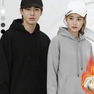 커플 겨울 기모 무지 후드티 레이어드 긴팔티 단체복