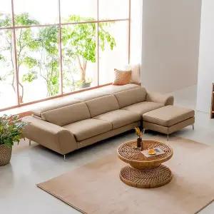 진이 4인용 천연 통가죽 헤드레스트 소파 + 스툴