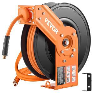 VEVOR 리트랙터블 에어 호스 릴, 3/8인치 x 50피트 고무 맥스 300PSI, 릴 자동 되감기, 5피트 리드 인, 천장/벽걸이 헤비 듀티 싱글 암 및 180 회전 브래킷