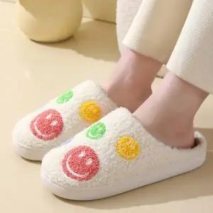 여성 논슬립 거실 사무실 스마일 뽀글이 보온 실내화