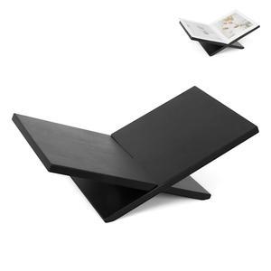 PUERSI 오픈 디스플레이 스탠드, 나무 큰 책꽂이, 커피 테이블 스탠드, 잡지용 우드 이젤, 미술, 요리책, 성경, 꾸란 - 블랙