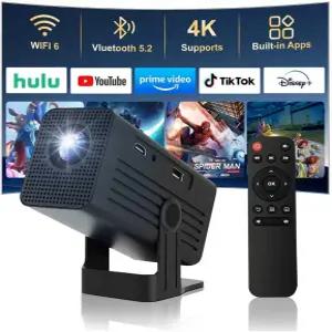 WiFi 및 블루투스가 지원되는 미니 프로젝터 영화 1080P HD 자동 키스톤 보정 135° 회전 가능 스마트폰 TV