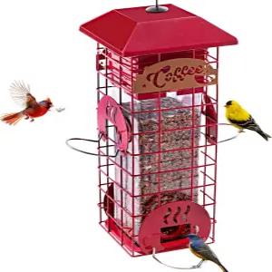 야외 튜브용 스카이트 다람쥐 방지 새 모이통용 금속 메쉬 매달기 씨앗 모이통 활성화 및 4 조정 가능한