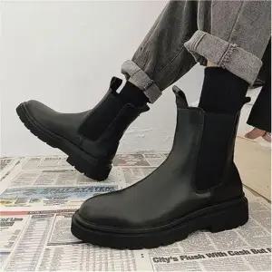 남성 기모안감 겨울워커 방한 첼시부츠 옆밴딩 청키솔