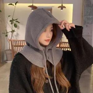 두껍 도톰 스트링 니트 바라클라바   겨울 방한 후드 넥워머 스트랩 발라클라바 남녀공용 목도리