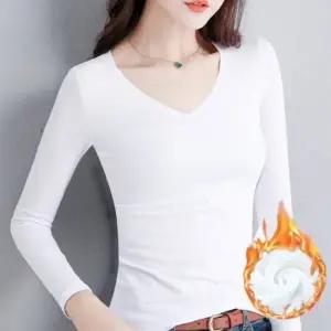 여성 겨울 기본티 브이넥 V넥 기모 긴팔 티셔츠 스판 레이어드 이너티