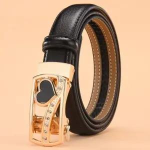 고품질 블랙하트 자동버클 여성 소가죽 벨트(블랙) 허리띠 (WFKDVOB)